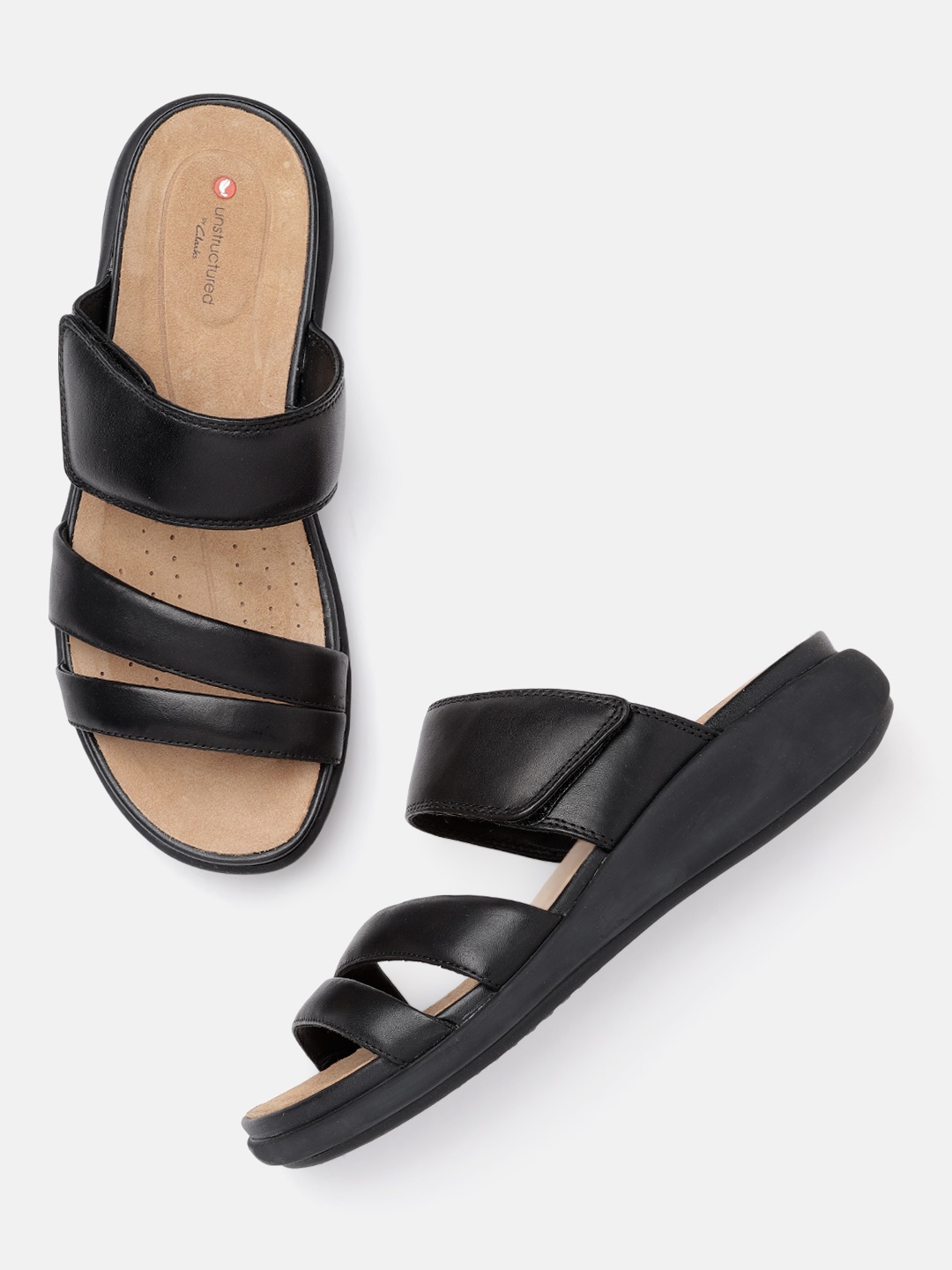 

Clarks Women Black Leather Open Toe Flats