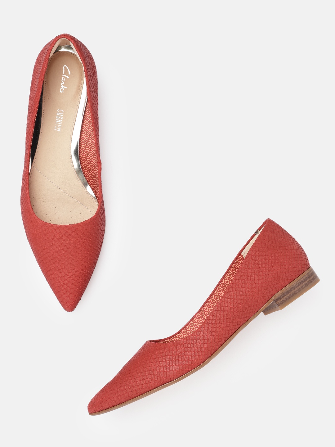

Clarks Women Red Snakeskin Textured Leather Ballerinas