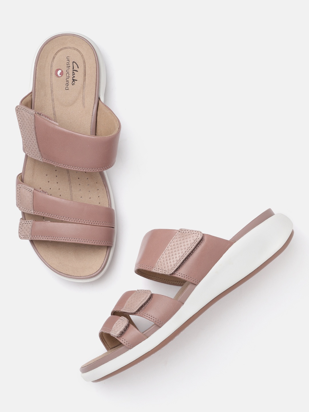 

Clarks Women Pink Solid Leather Open Toe Flats with Textured Detail