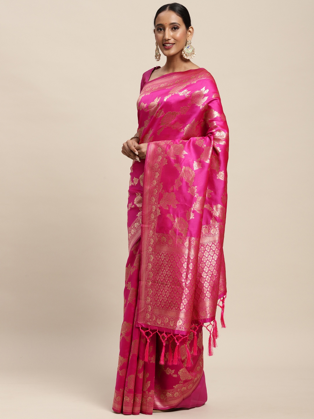 

Saree mall Pink Ethnic Motifs Silk Blend Banarasi Sarees