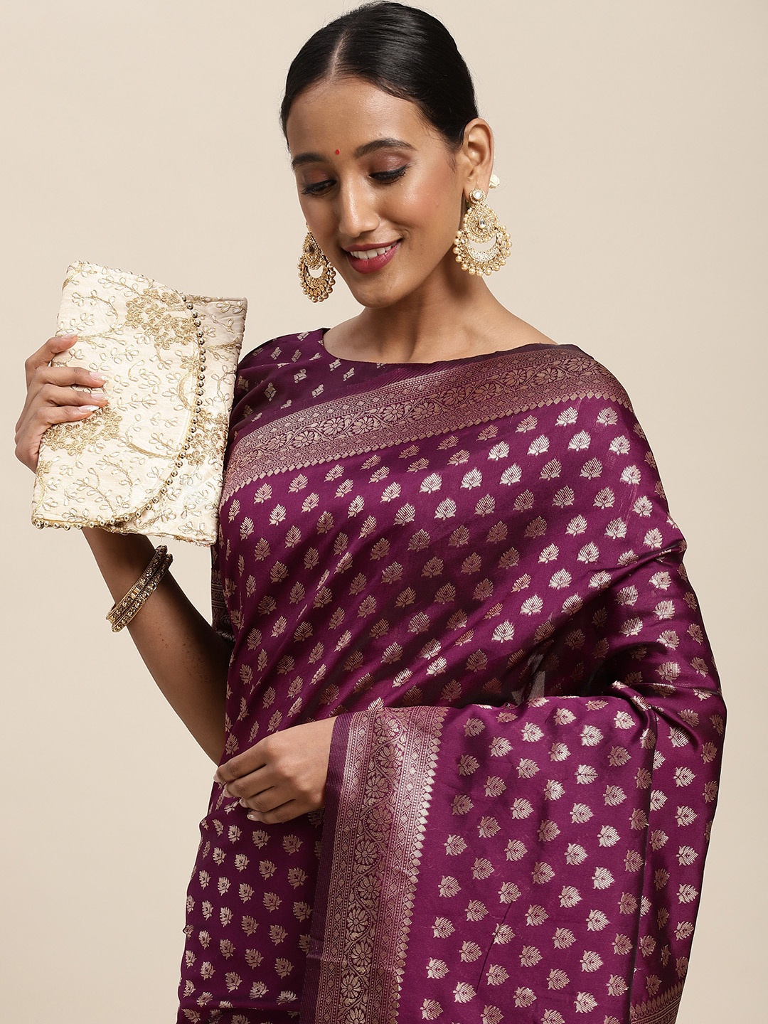 

Saree mall Purple Ethnic Motifs Silk Blend Banarasi Sarees