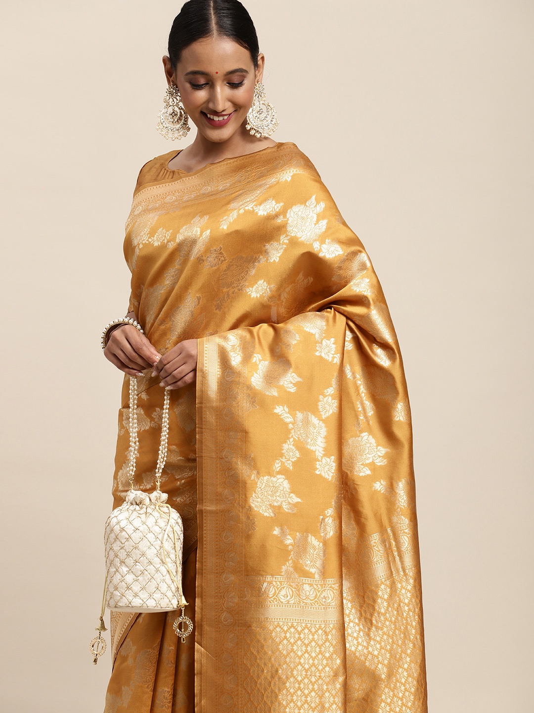 

Saree mall Mustard Ethnic Motifs Silk Blend Banarasi Sarees