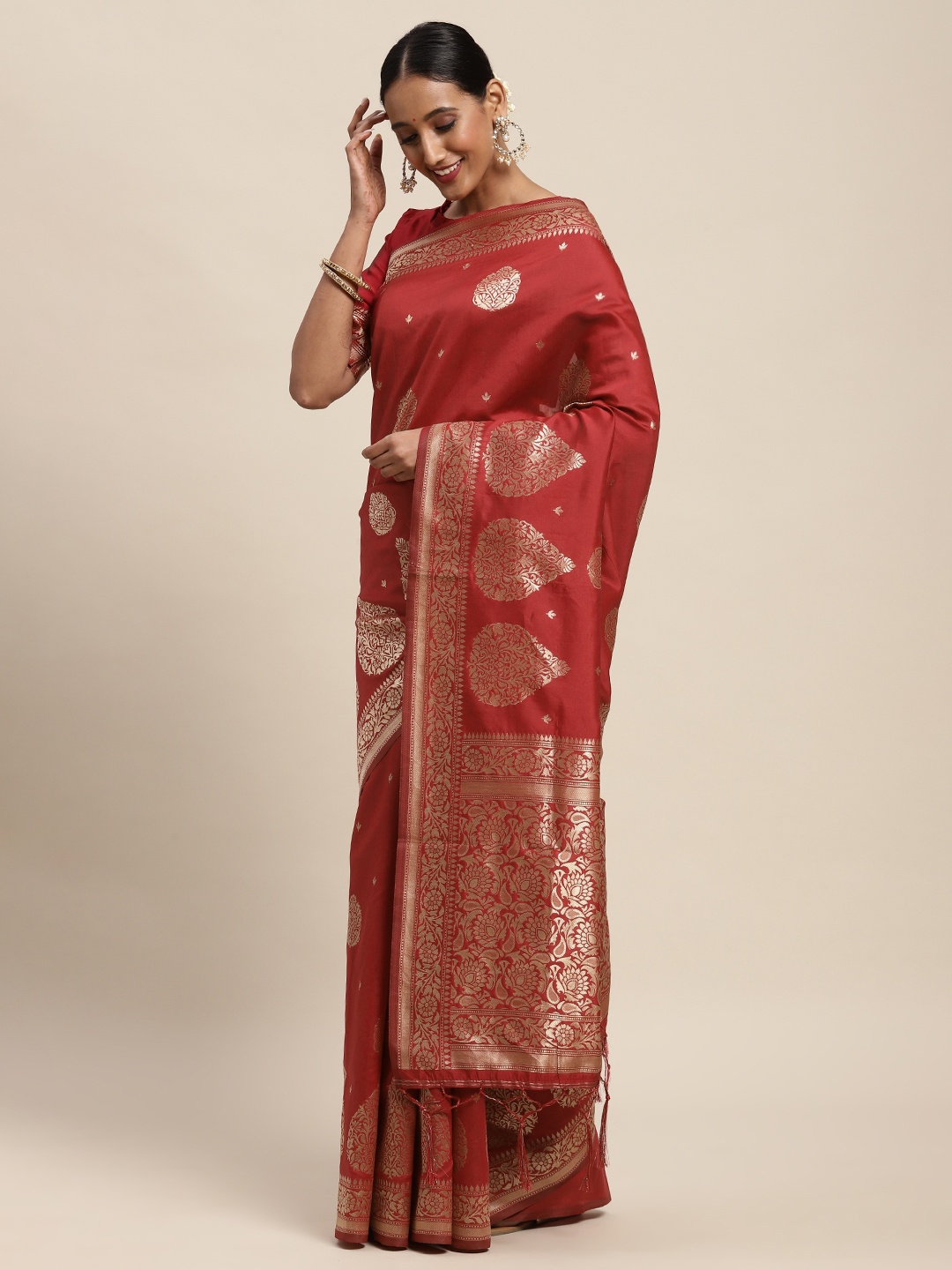 

Saree mall Red Ethnic Motifs Silk Blend Banarasi Sarees