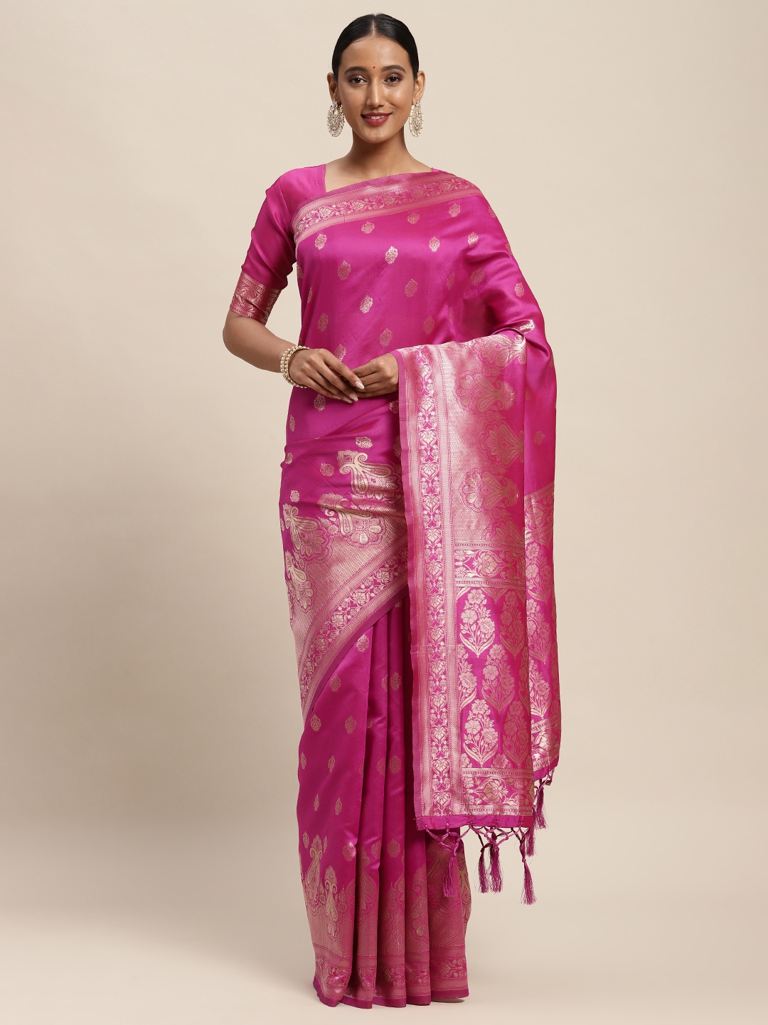 

Saree mall Pink Ethnic Motifs Silk Blend Banarasi Saree