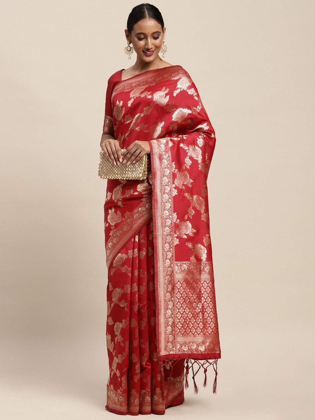 

Saree mall Red Ethnic Motifs Silk Blend Banarasi Sarees