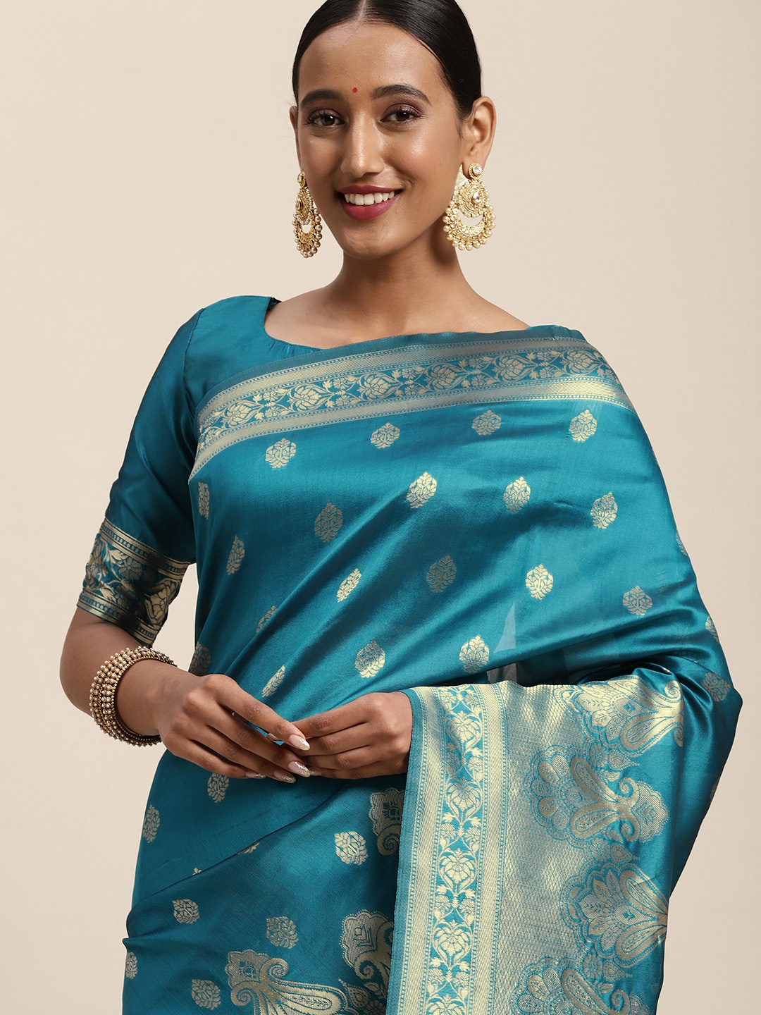 

Saree mall Blue Ethnic Motifs Silk Blend Banarasi Saree
