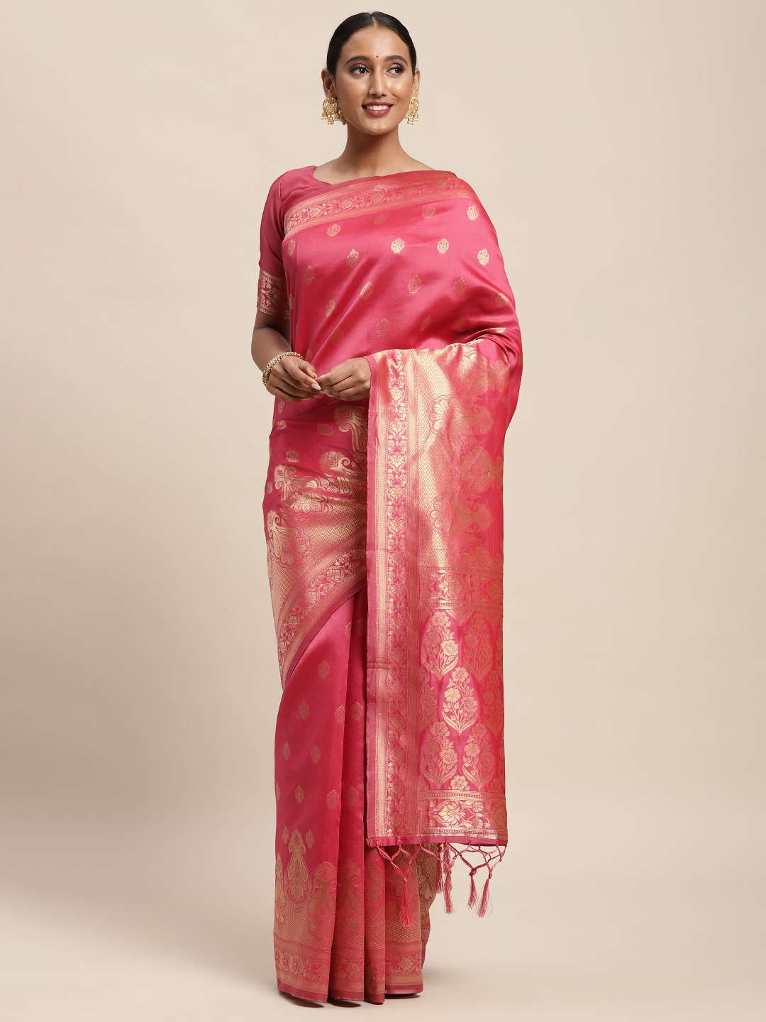 

Saree mall Pink Ethnic Motifs Silk Blend Banarasi Sarees