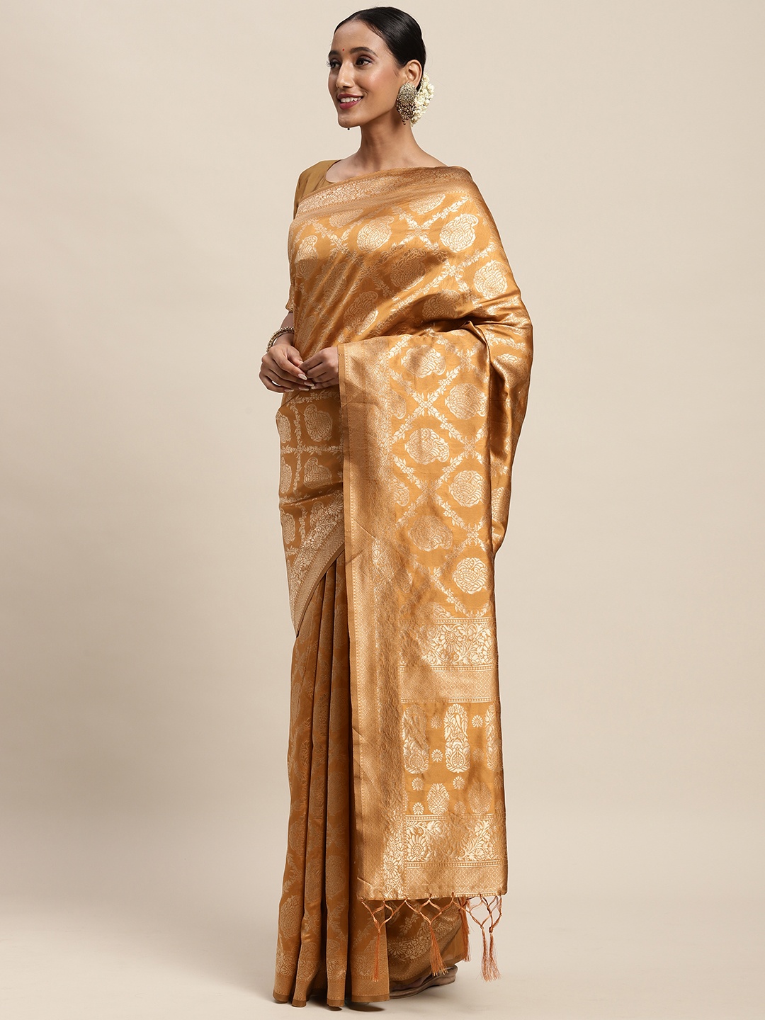 

Saree mall Mustard Ethnic Motifs Silk Blend Banarasi Sarees