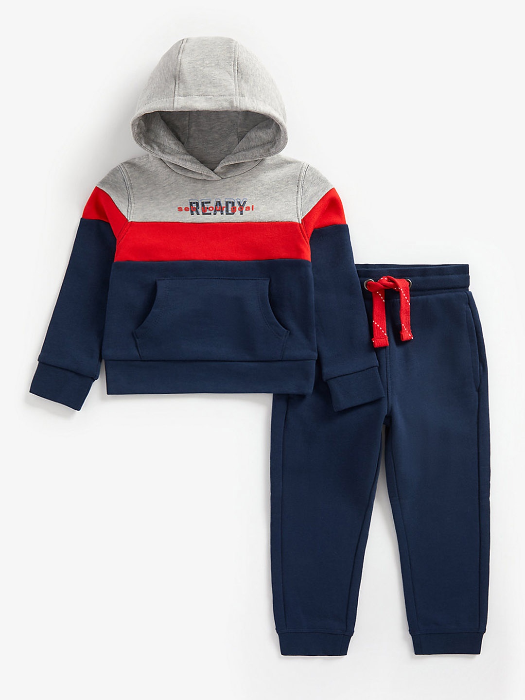 

mothercare Boys Grey & Navy Blue Colorblocked Co-Ord Set