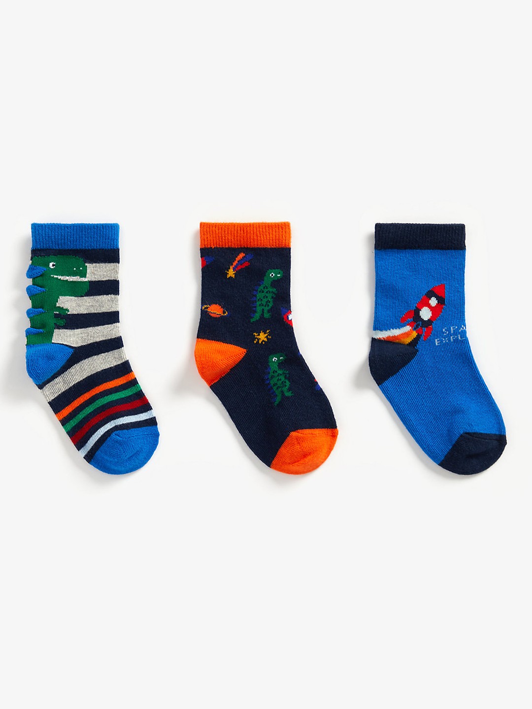 

mothercare Boys Set of 3 Above Anke-Length Striped And Rocket Design Socks, Blue