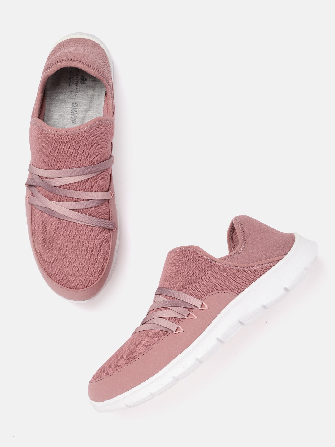 

Clarks Women Peach-Coloured Woven Design Slip-On Sneakers