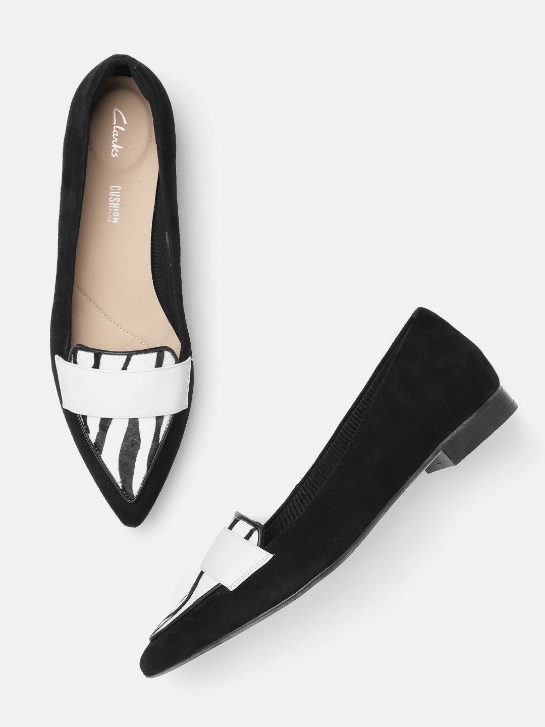 

Clarks Women Black & White Zebra Printed Leather Loafers