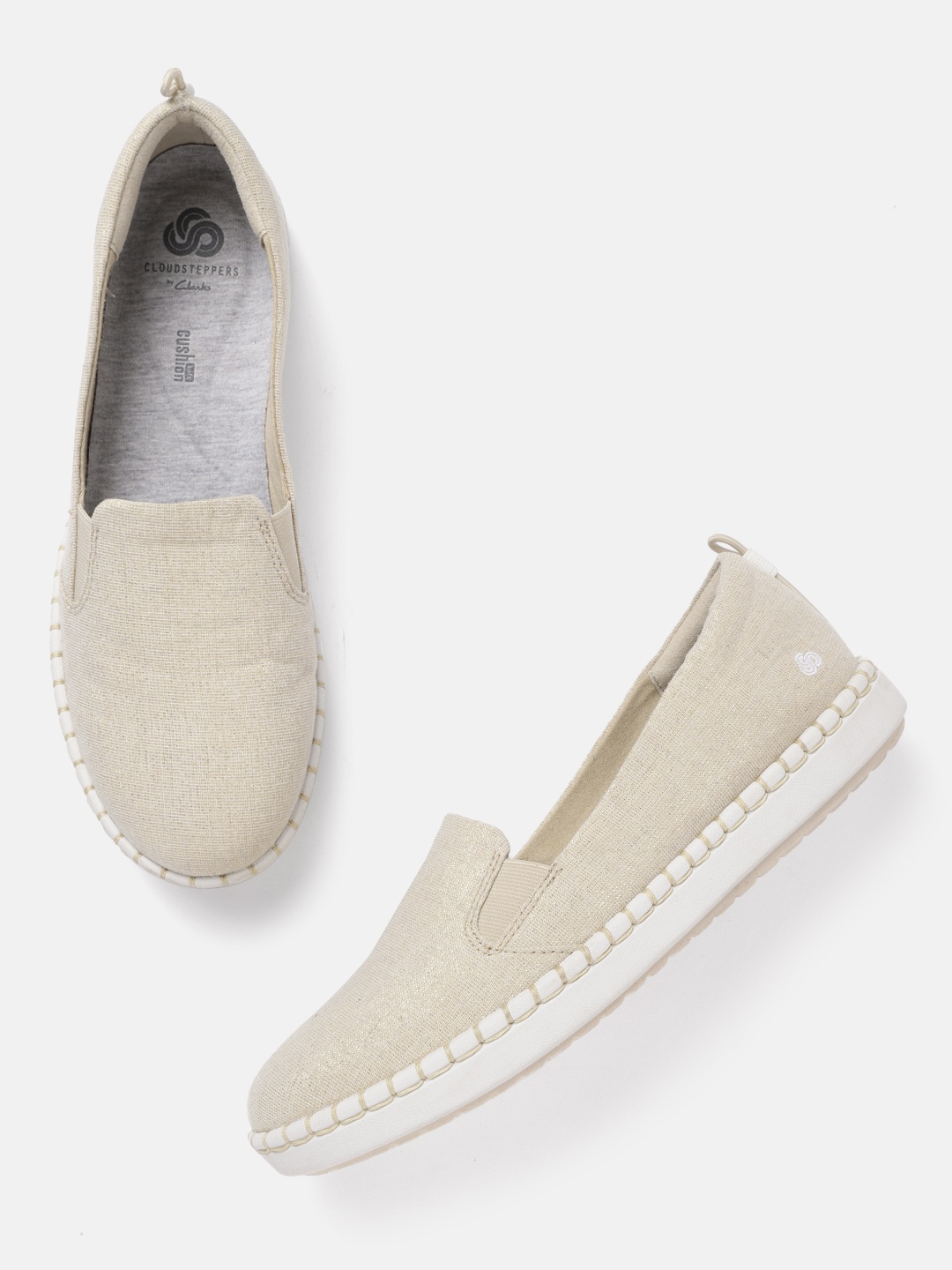 

Clarks Women Beige Sheen Effect Slip-On Sneakers