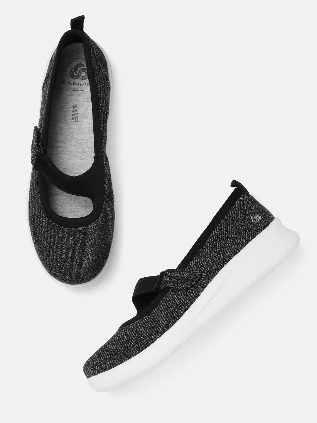 

Clarks Women Black & Charcoal Grey Melange Effect Mary Jane Ballerinas