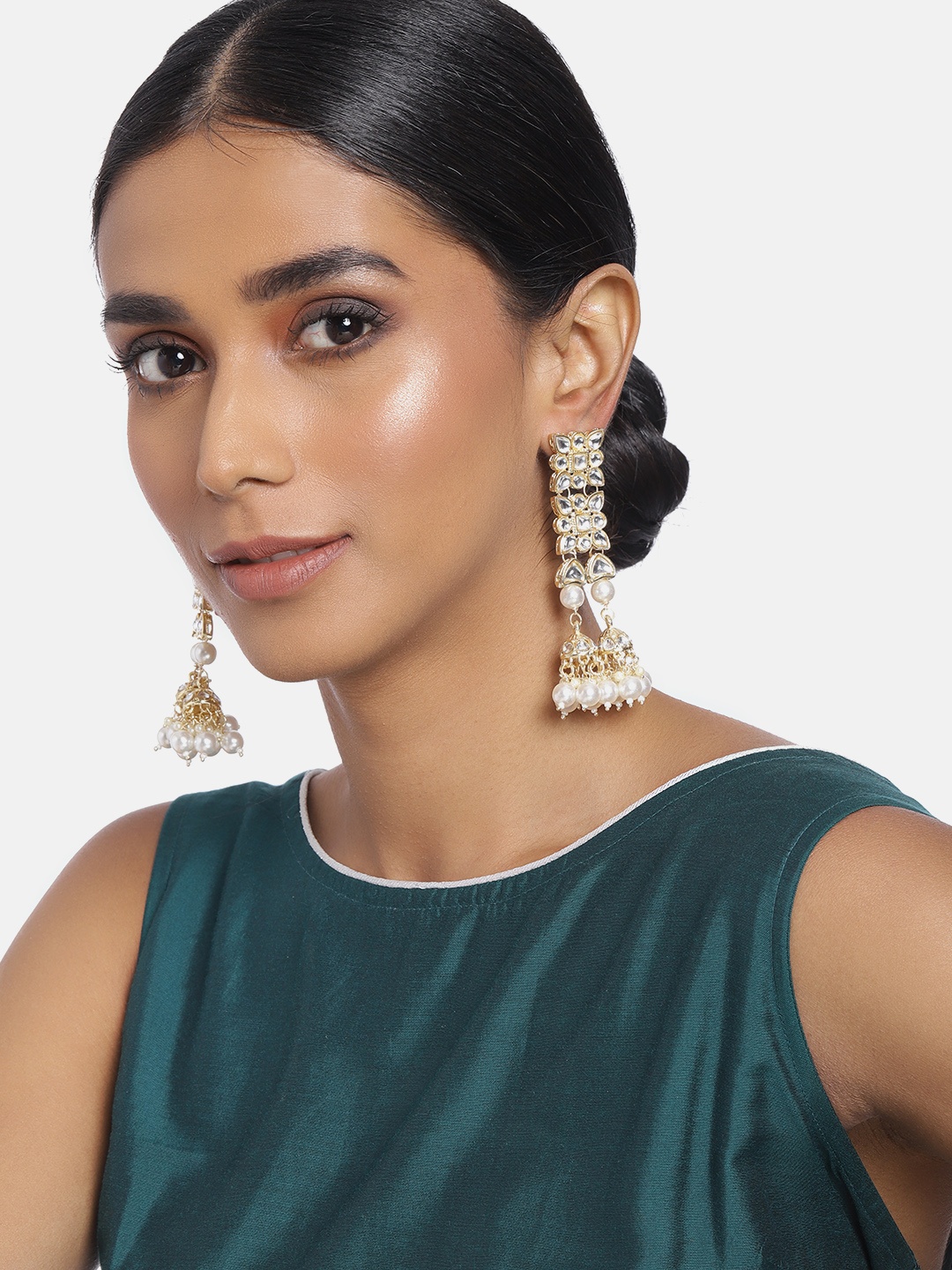 

I Jewels White Gold-Plated Dome Shaped Drop Earrings