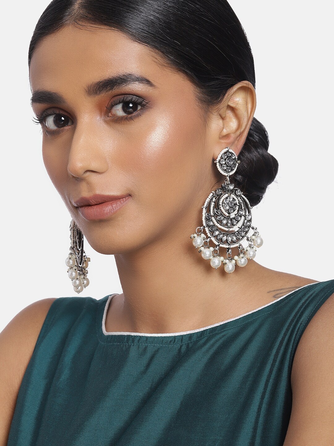 

I Jewels Oxidised Silver-Toned Rhodium-Plated Classic Drop Earrings