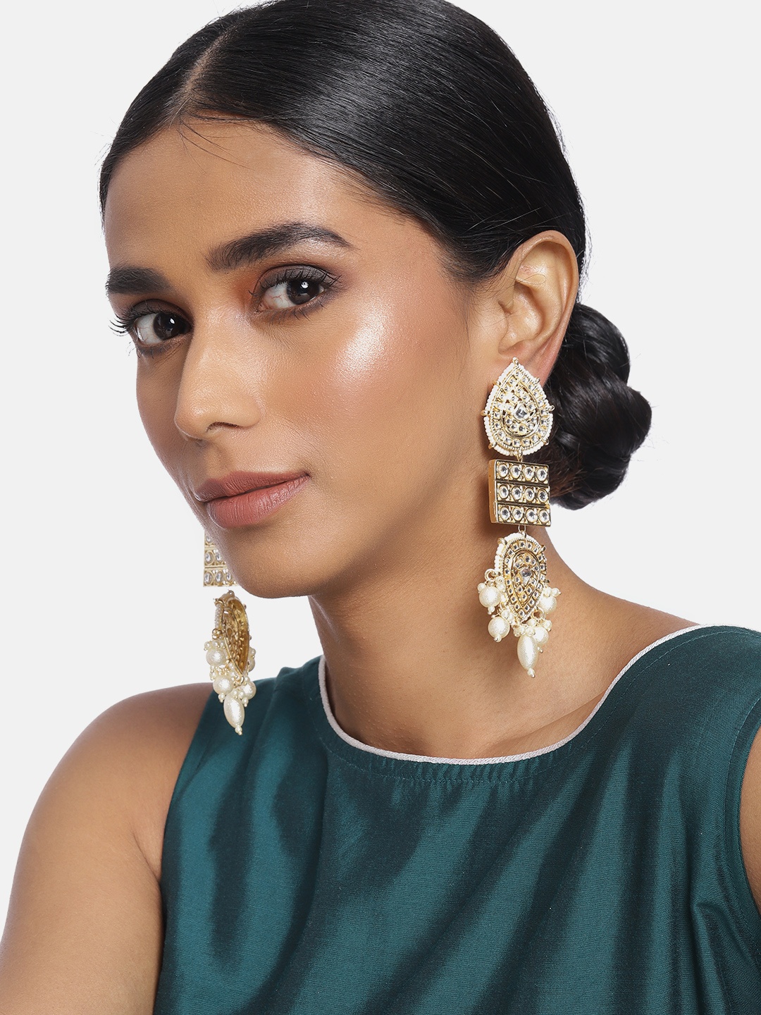 

I Jewels White Gold-Plated Teardrop Shaped Drop Earrings