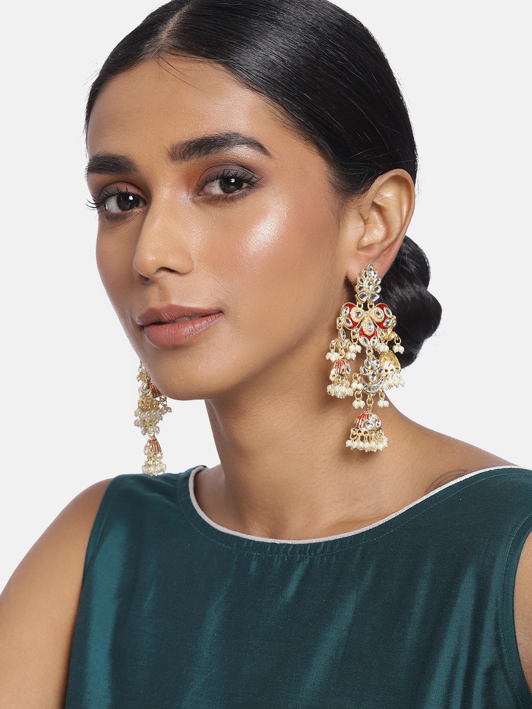 

I Jewels Maroon Gold-Plated Pearls Dome Shaped Drop Earrings