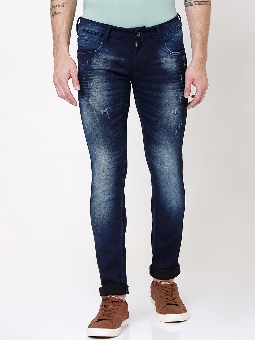 

Rex Straut Jeans Men Blue Slim Fit Low Distress Heavy Fade Stretchable Jeans