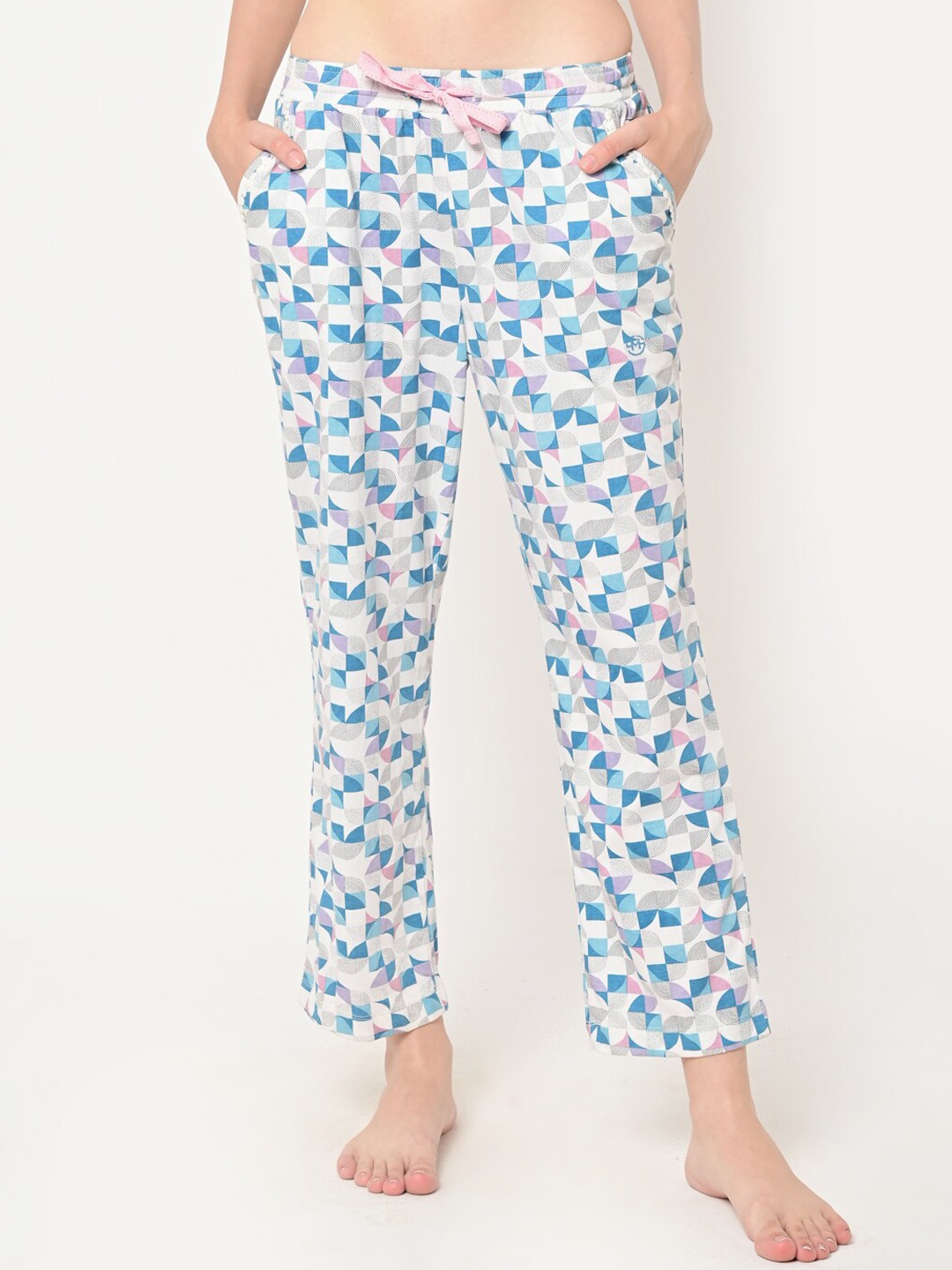 

MAYSIXTY Women Printed Cotton Lounge Pants, White