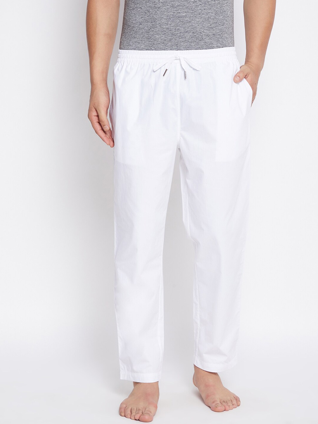 

Hypernation Men White Solid Pure Cotton Lounge Pants