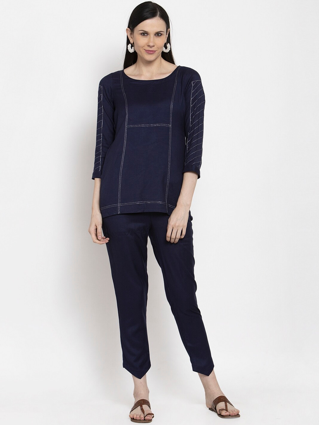 

DUGRI BE THE ONE Women Blue Angrakha Kurta with Trousers