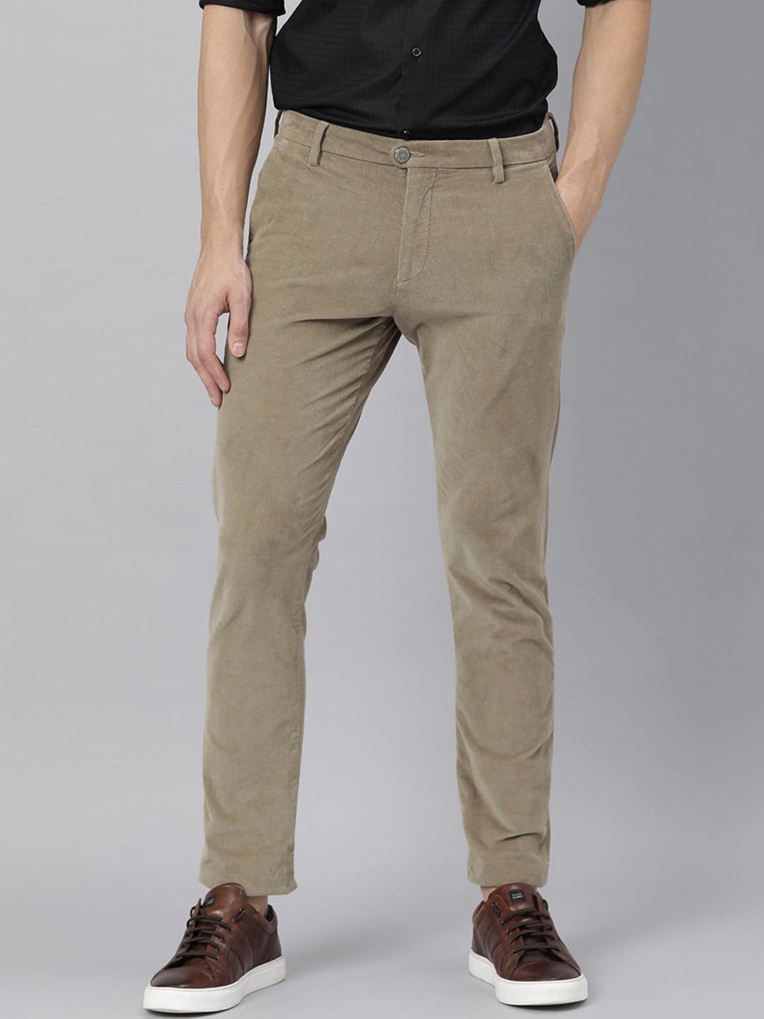 

RARE RABBIT Men Croc Mid-Rise Slim Fit Trouser, Beige