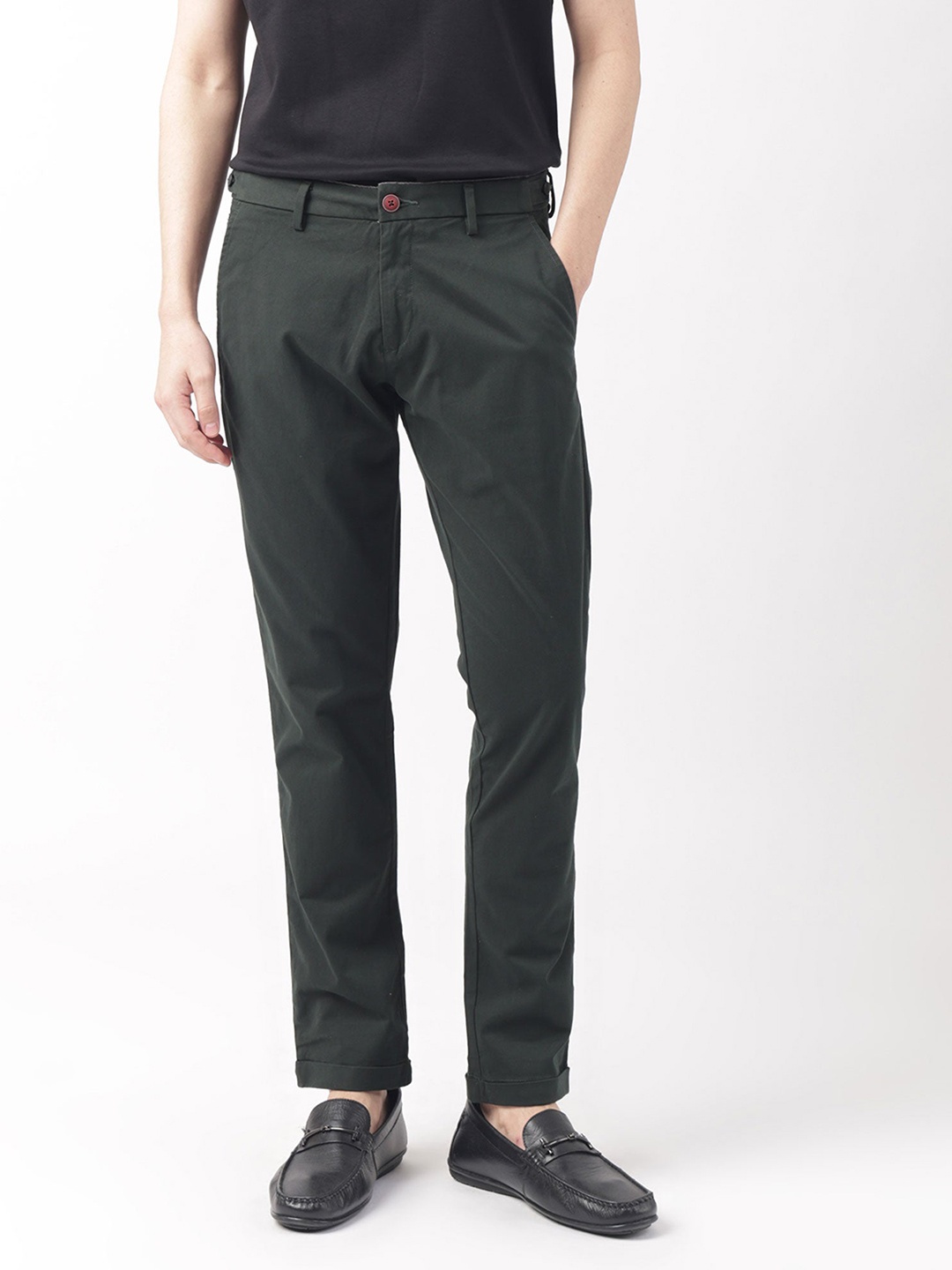 

RARE RABBIT Men Trews-1 Mid-Rise Slim Fit Cotton Trouser, Green