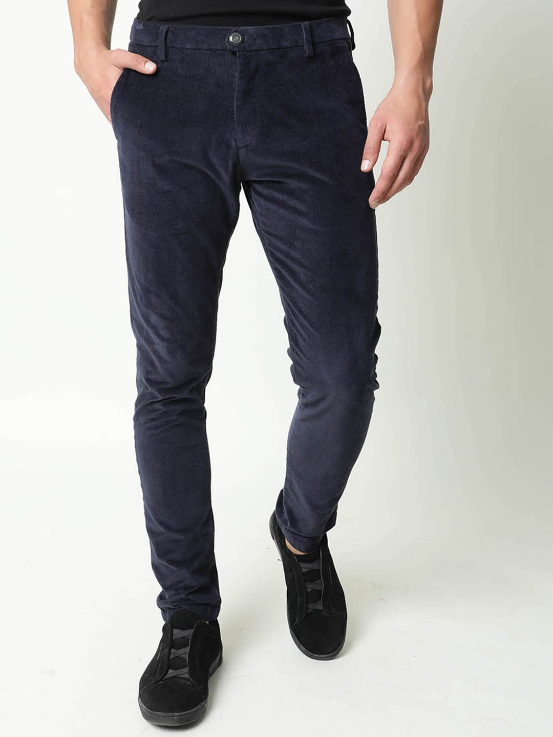 

RARE RABBIT Croc Mid-Rise Slim Fit Trouser, Navy blue