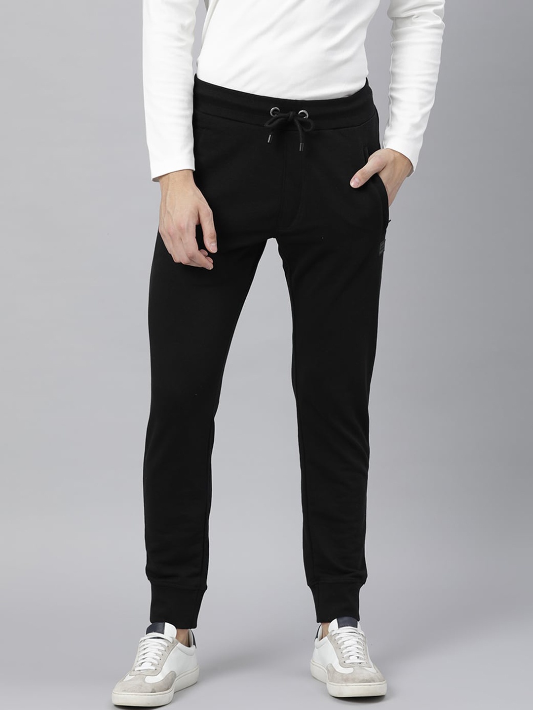 

RARE RABBIT Men Artic Slim Fit Solid Cotton jogger Trackpant, Black