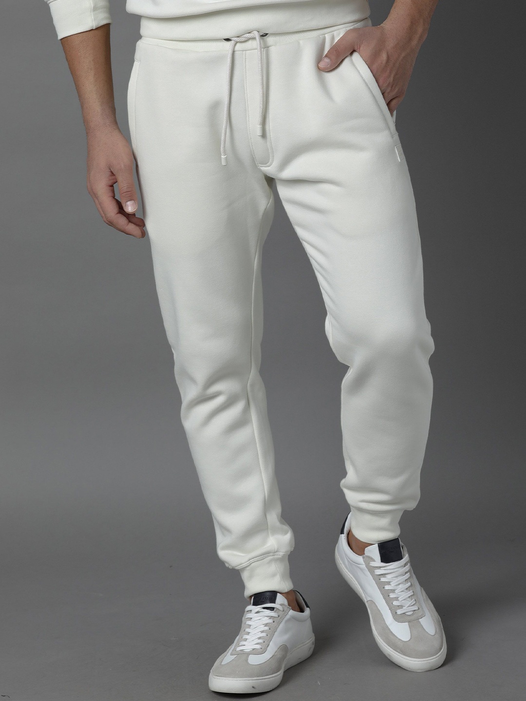

RARE RABBIT Men Panama Slim Fit Solid Cotton Jogger, Off white