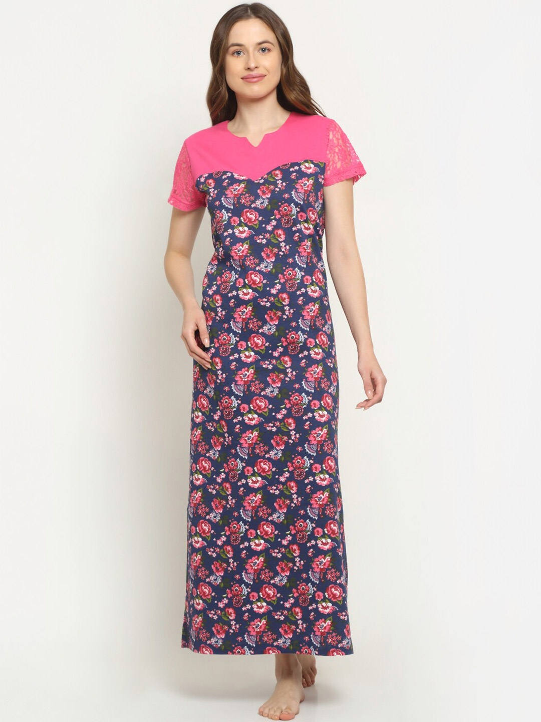

Slumber Jill Navy Blue Printed Maxi Nightdress