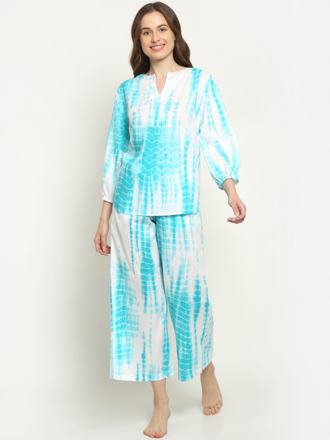 

Slumber Jill Women Turquoise Blue & White Printed Night suit