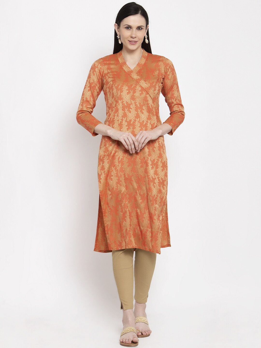 

DUGRI BE THE ONE Women Orange & Gold Dyed Kurta