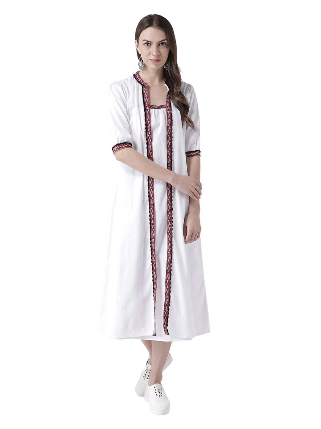

DODO & MOA White & Red Layered Crepe A-Line Midi Dress