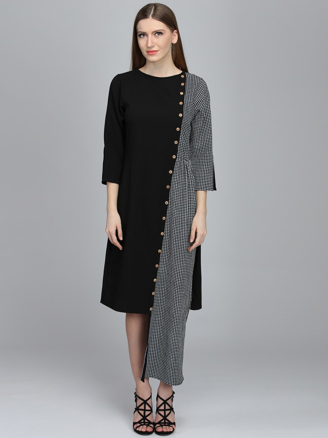 

DODO & MOA Black Checked Crepe A-Line Dress