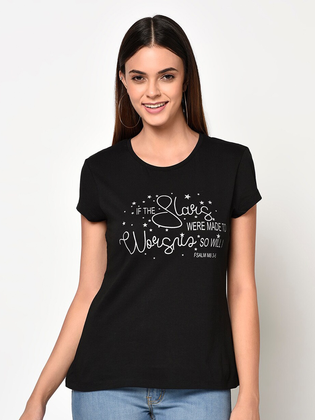 

DAiSY Women Black Printed Cotton T-shirt