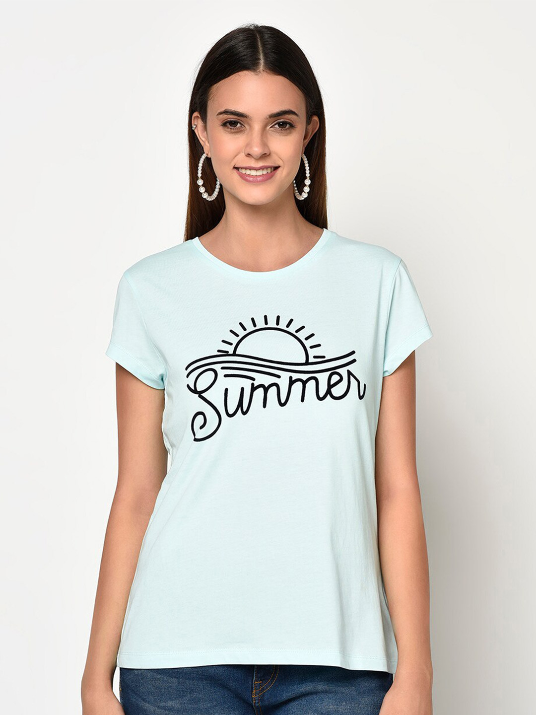 

DAiSY Women Blue Printed T-shirt