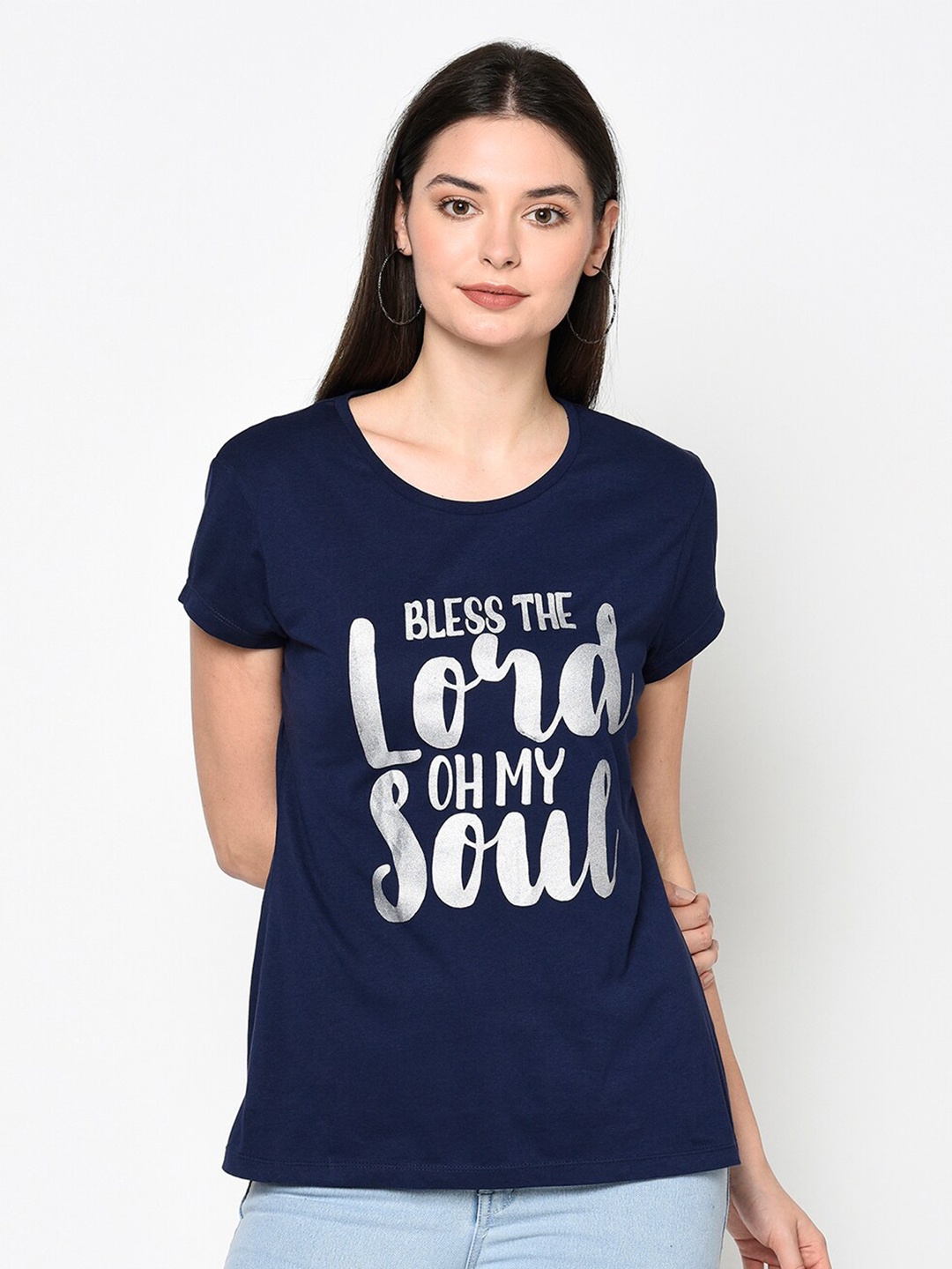 

DAiSY Women Navy Blue Printed T-shirt