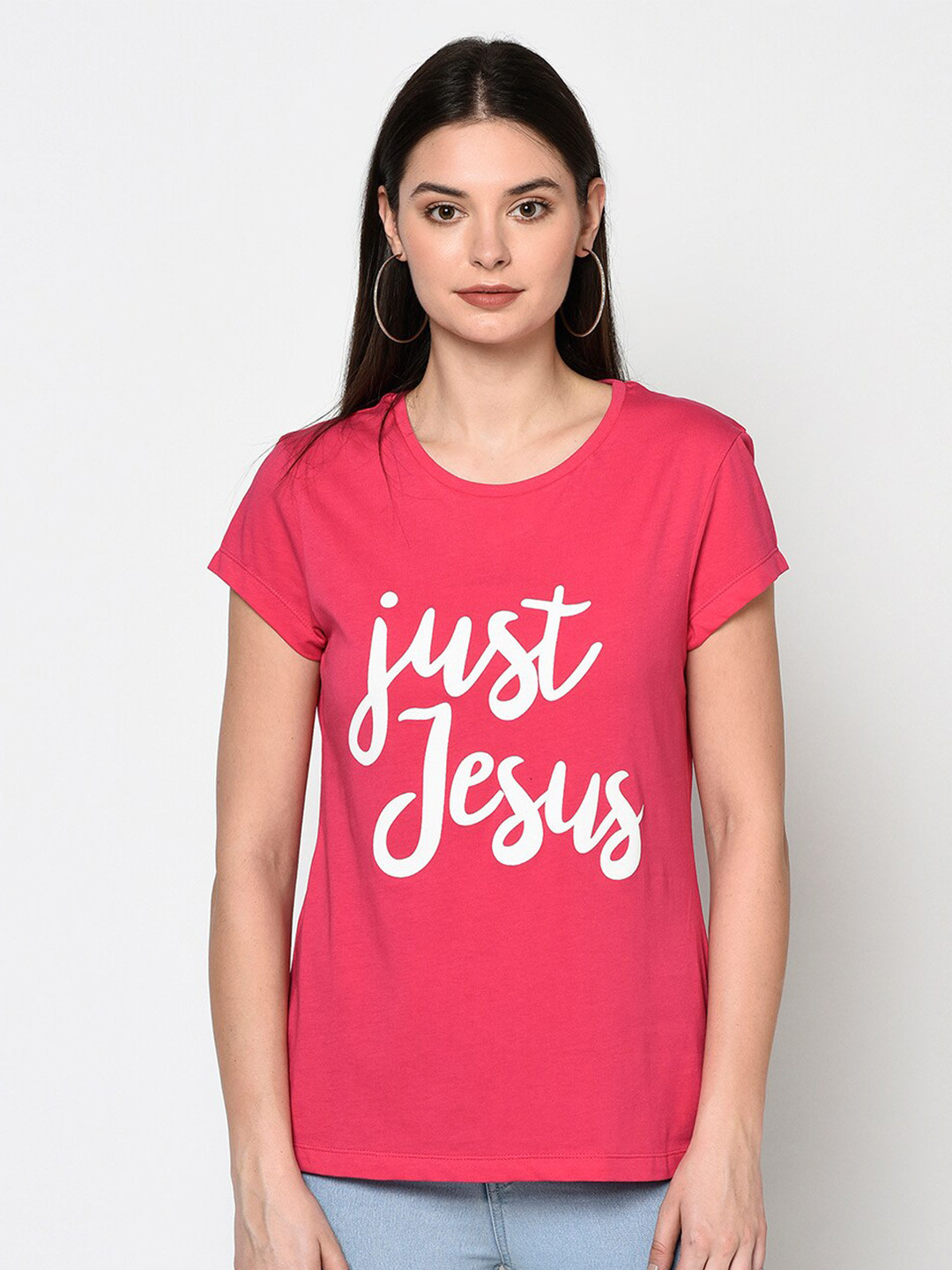 

DAiSY Women Pink & White Typography Printed T-shirt
