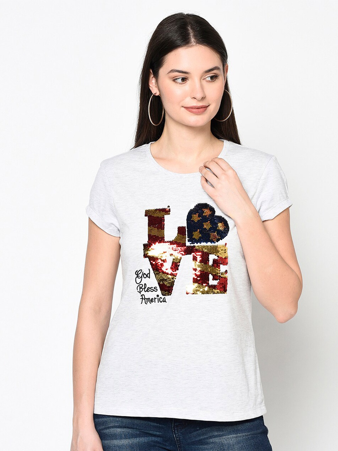 

DAiSY Women Grey Typography Printed T-shirt