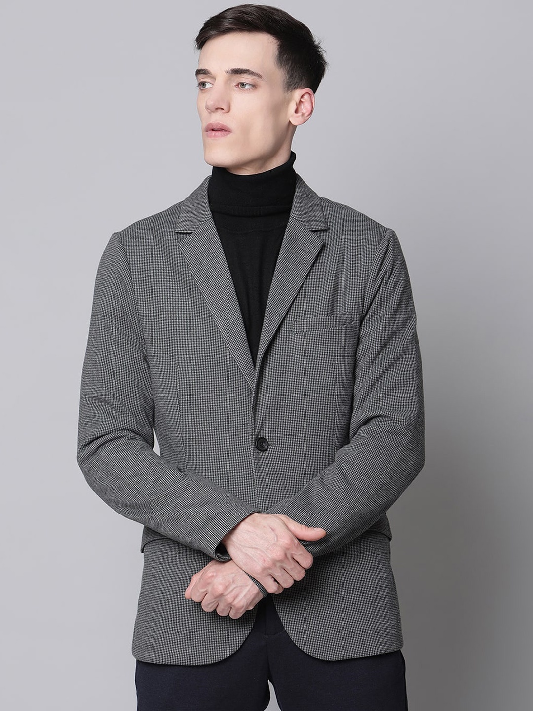 

LINDBERGH Men Grey Self Design Single-Breasted Slim-Fit Casual Blazer