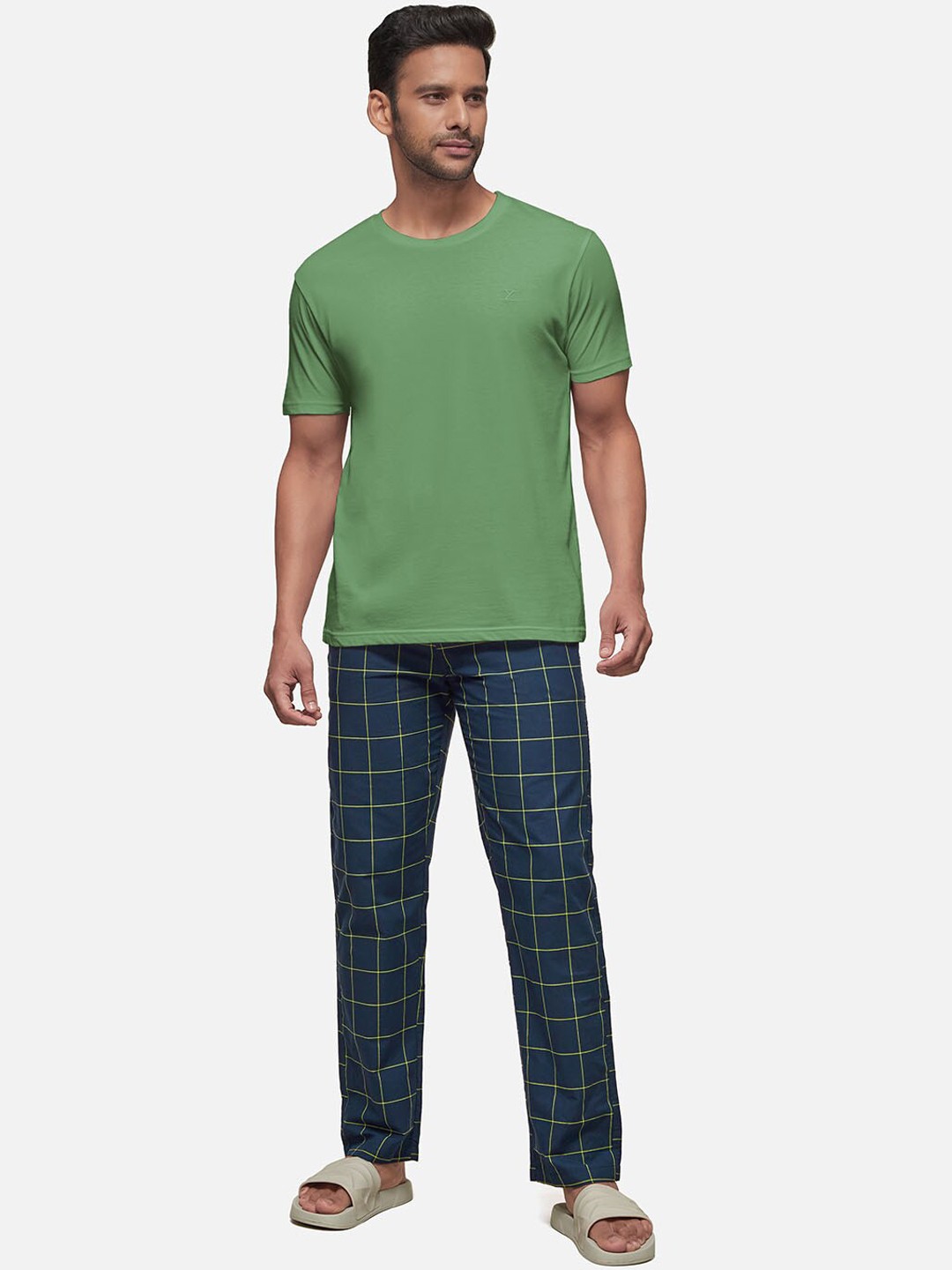 

XYXX Men Green & Blue Pure Cotton Night suit