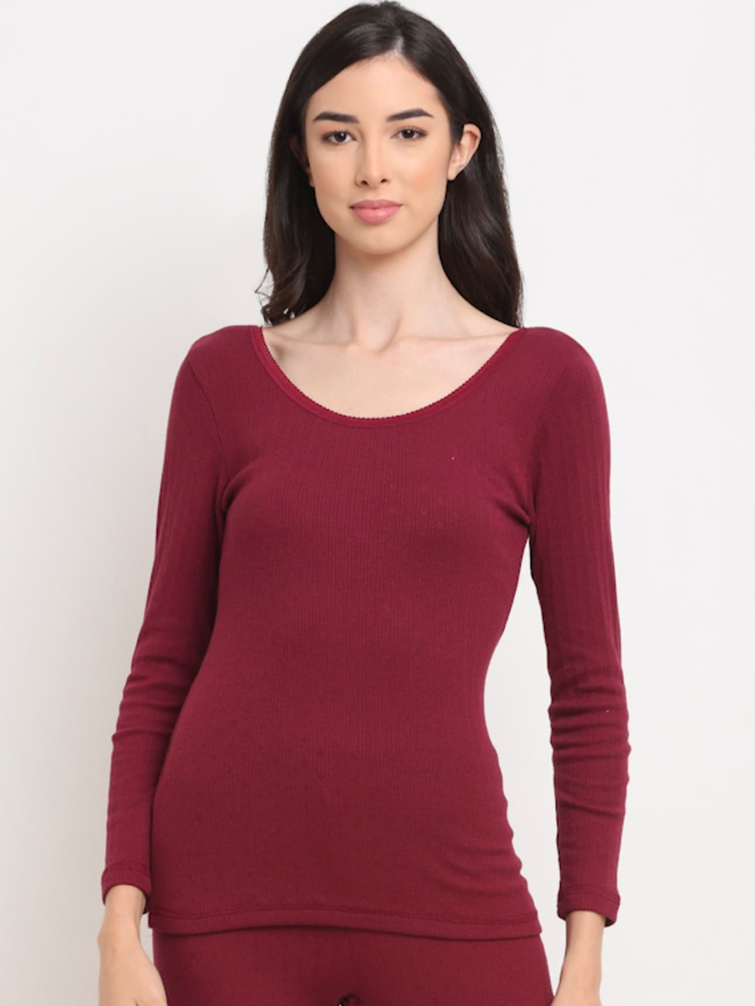 

Kanvin Women Maroon Striped Thermal Top