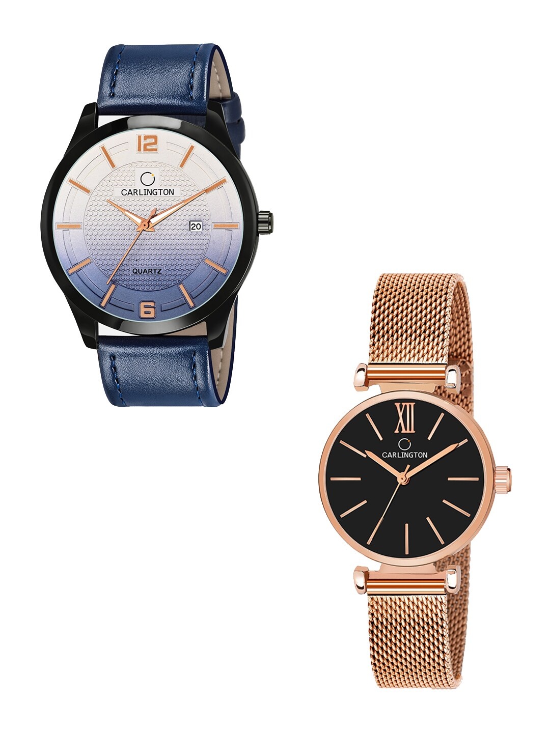 

CARLINGTON Set Of 2 Multicoloured Dial & Leather Straps Analogue Watch CT1010 CT2016, Blue