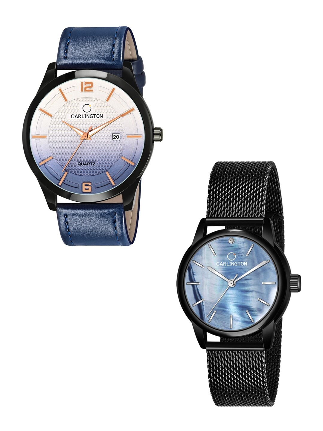 

CARLINGTON Set Of 2 Multicoloured Dial & Leather Strap Analogue Watch CT1010-CT2010, Blue