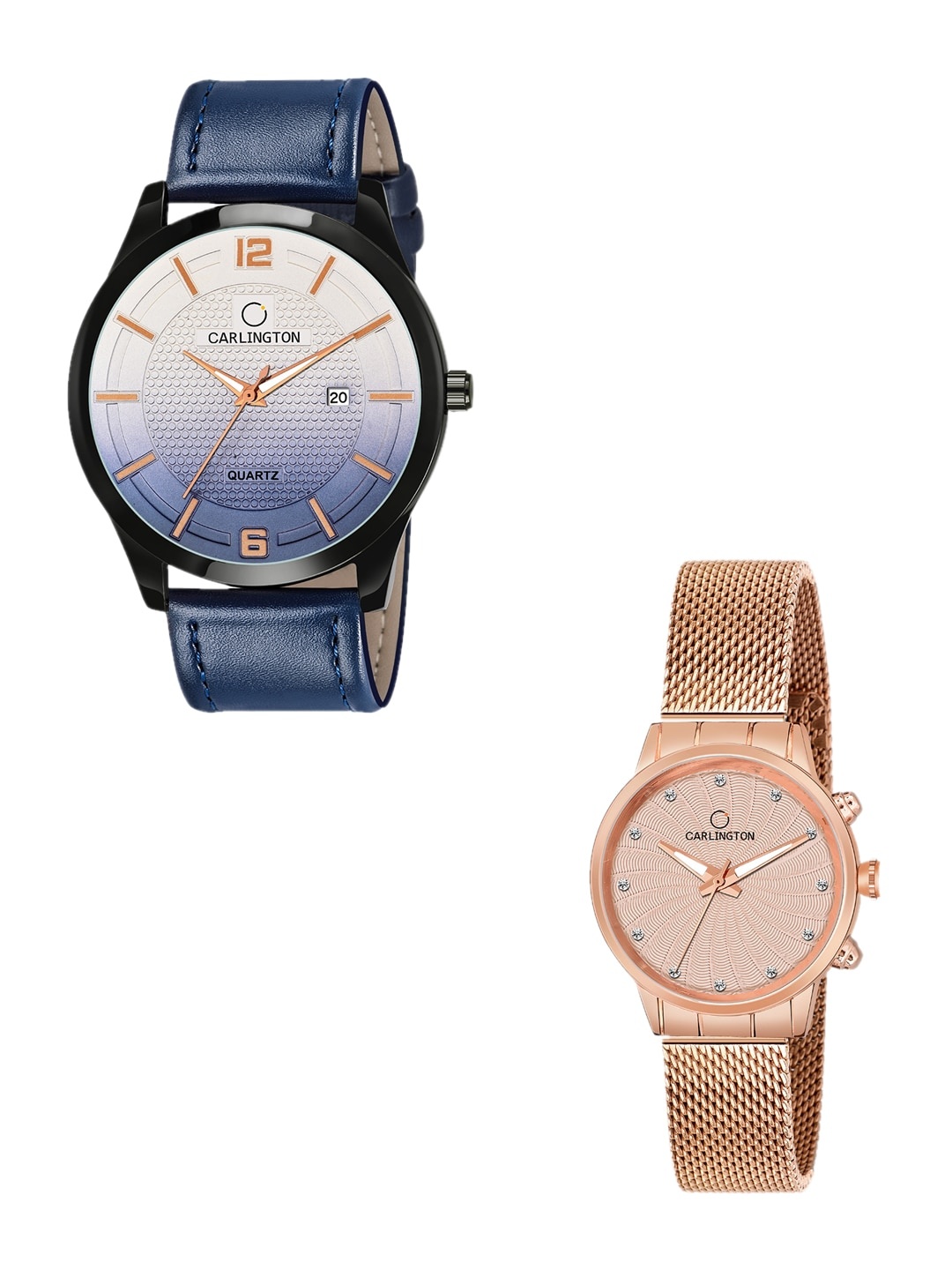 

CARLINGTON Unisex Pack Of 2 Analogue Watches - Combo CT1010 Blue - CT2017 RoseGold