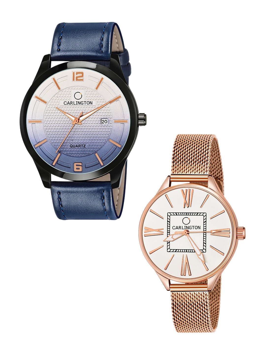 

CARLINGTON Unisex Multicoloured Dial & Multicoloured Leather Straps Analogue Watch Combo CT1010 Blue -