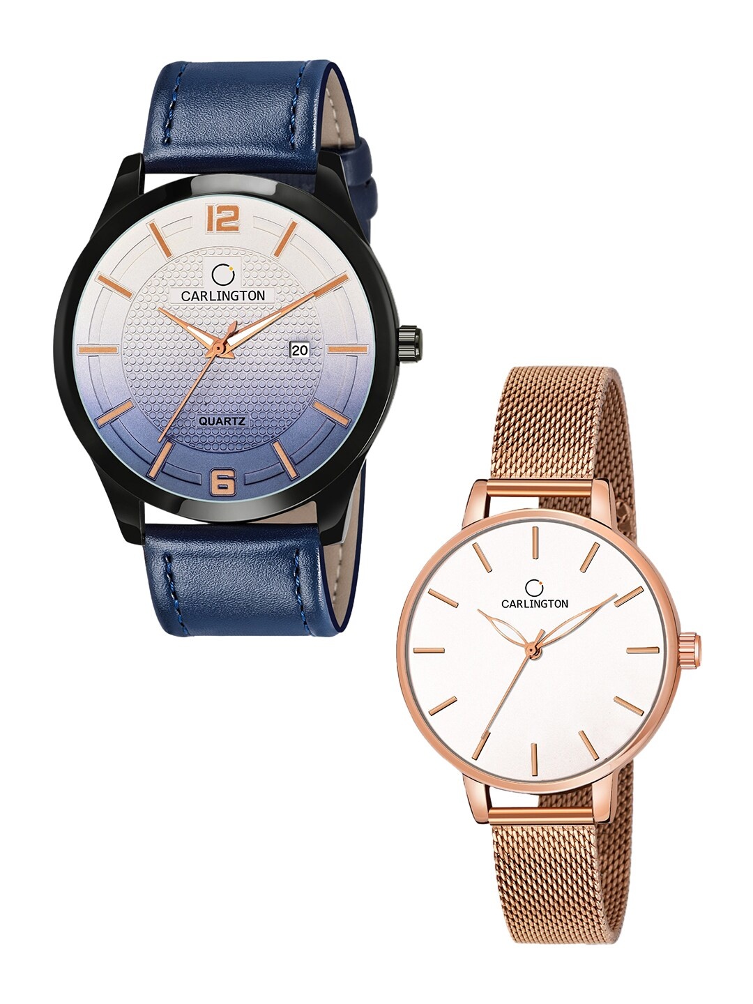 

CARLINGTON Set Of 2 Multicoloured Dial & Leather Strap Analogue Watch CT1010-CT2014, Blue