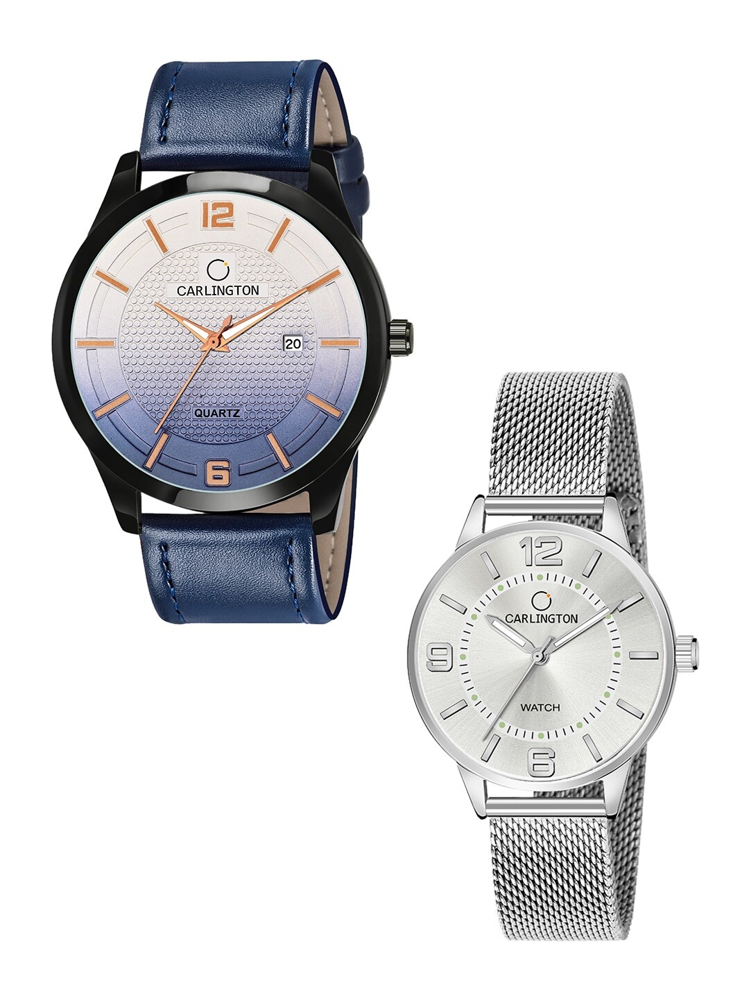 

CARLINGTON Unisex Pack Of 2 Analogue Watches - Combo CT1010 Blue - CT2002 Silver